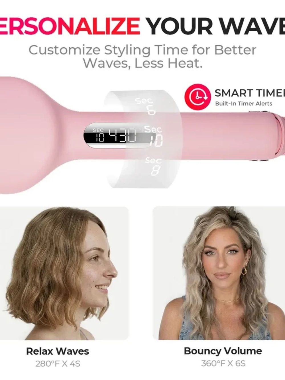 Rovy Pink Wave Curling Iron - Compact Hair Styler - Picture 6 of 13